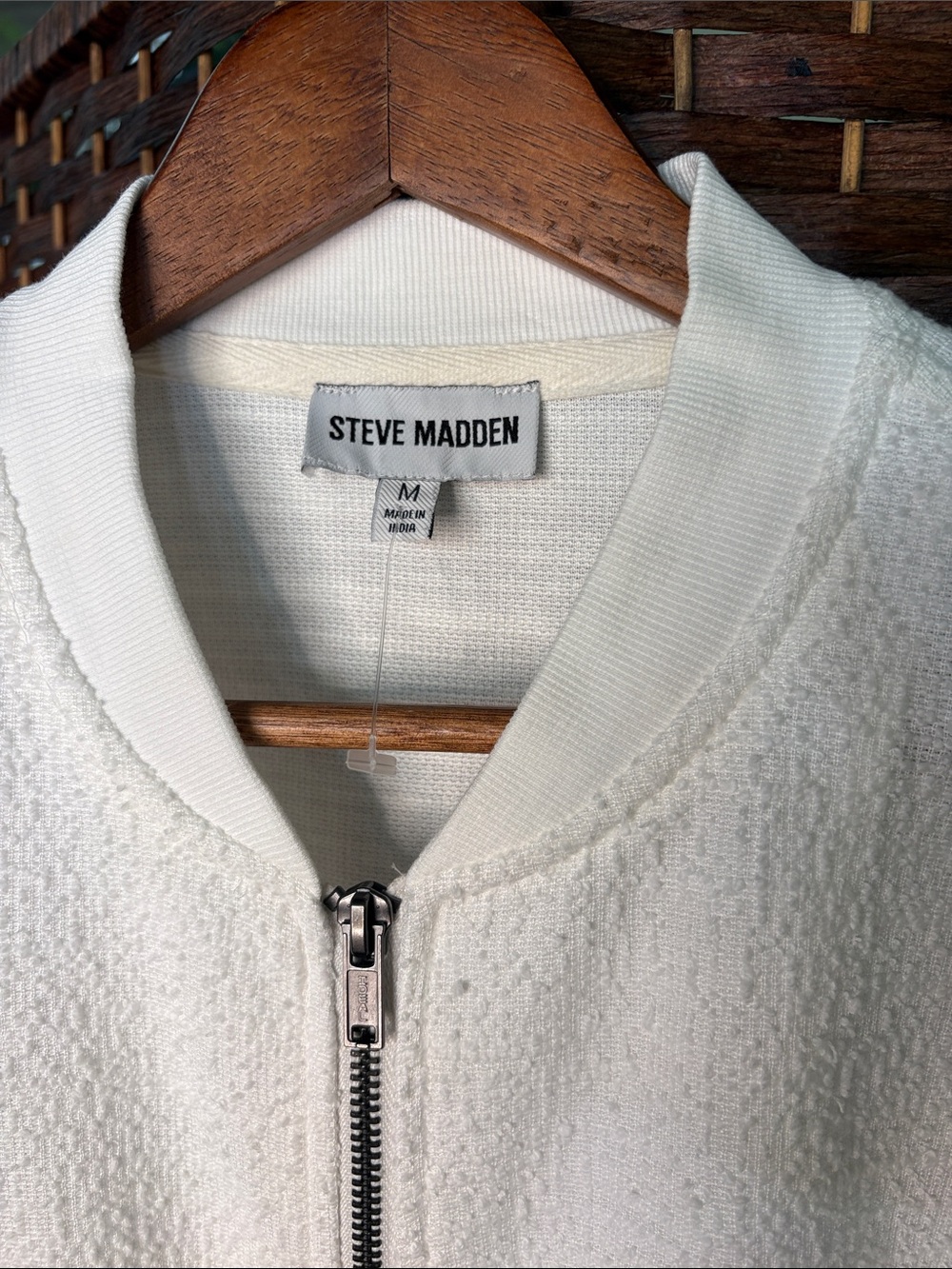 Steve Madden Cream Textured Zip-Front Bomber Jacket - Picture 2 of 4